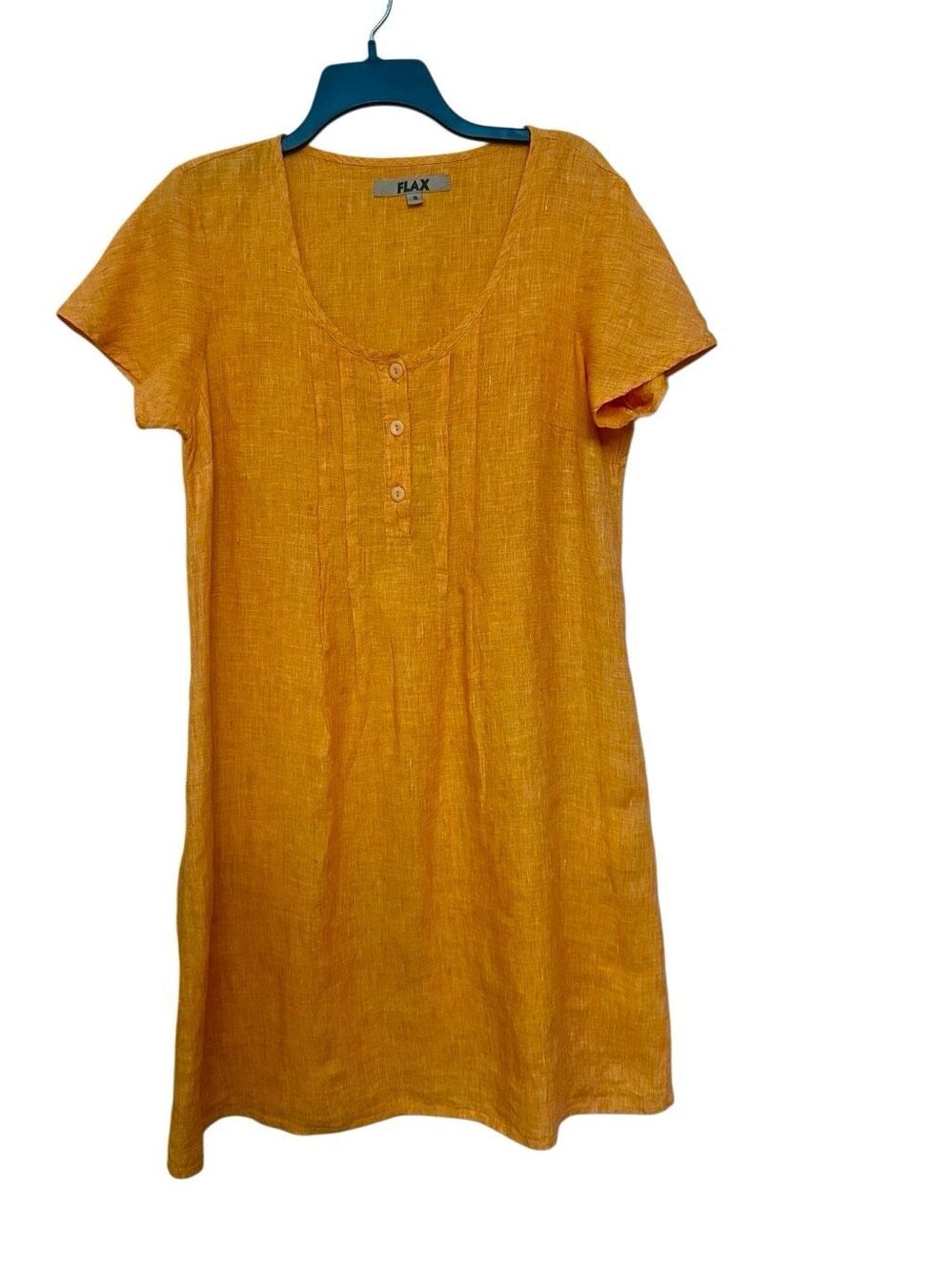 FLAX Brand 100% Linen Short Sleeve Dress Orange Womens Size S